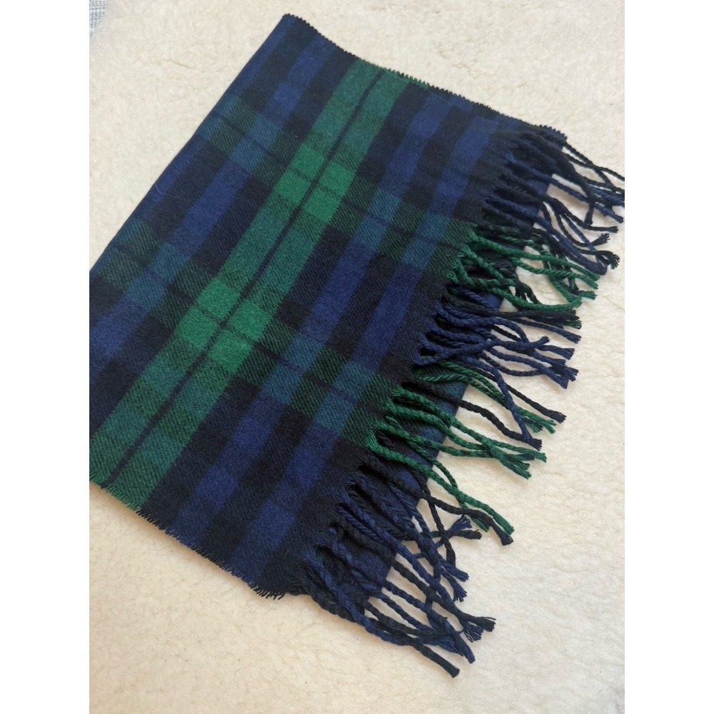 100% Cashmere Black Watch Green Plaid Scarf Scotland Made Tartan Fringe Heritage